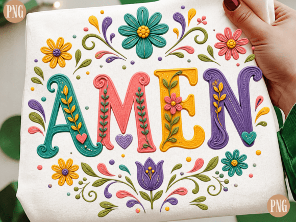 Amen Floral PNG Colorful Christian Typ T-Shirt Designs