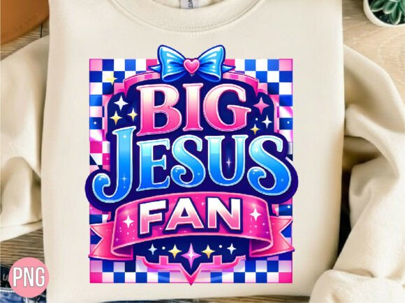 Big Jesus Fan Pink Blue Retro PNG