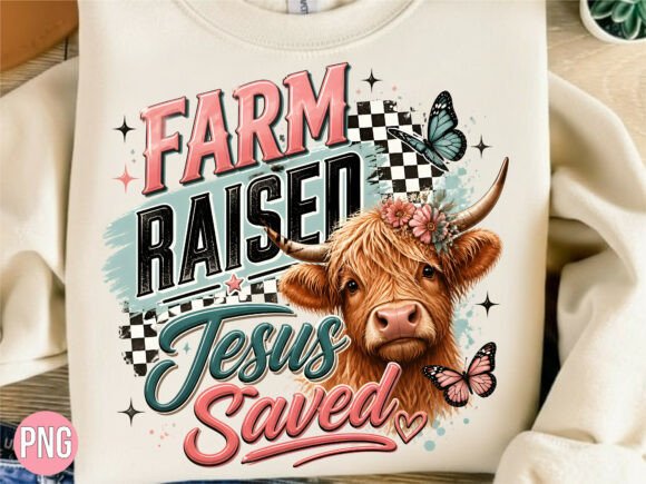 Christian Highland Cow Farm Animal PNG for T-Shirt Designs
