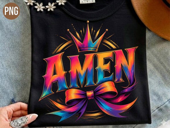Colorful Amen Christian Crown Bow PNG for T-Shirt Designs