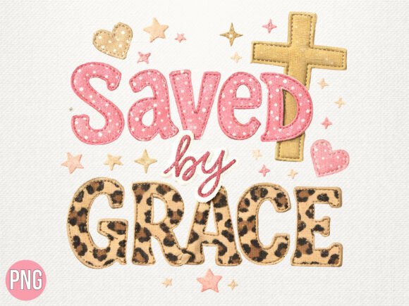Faux Saved by Grace Cross Christian PNG