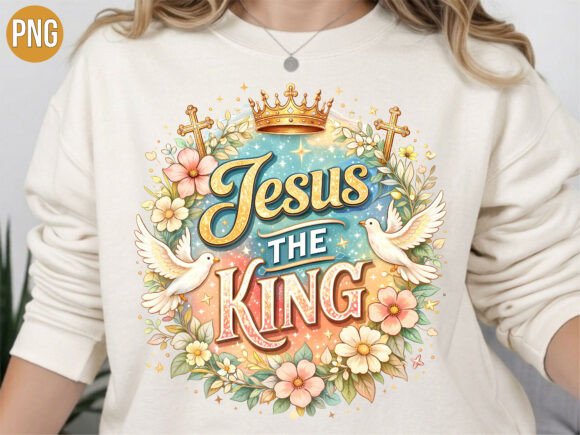 Floral Jesus the King Crown Dove PNG for T-Shirt Designs