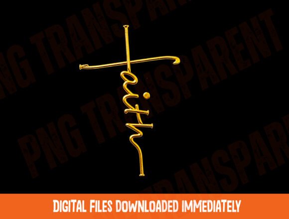 Gold Nail Faith Cross PNG for T-Shirt Designs