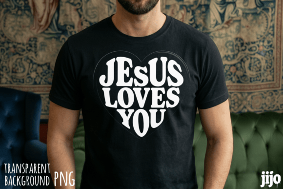 Jesus Loves Christian Heart PNG for T-Shirt Designs