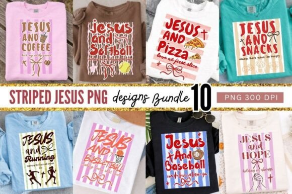 Striped Jesus PNG Bundle, Christian PNG T-Shirt Designs