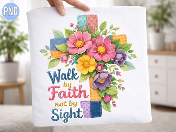 Walk by Faith Christian Floral Cross PNG for T-Shirt Designs