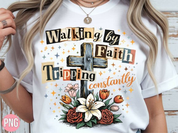 Walking Faith Christian Cross Lily PNG for T-Shirt Designs
